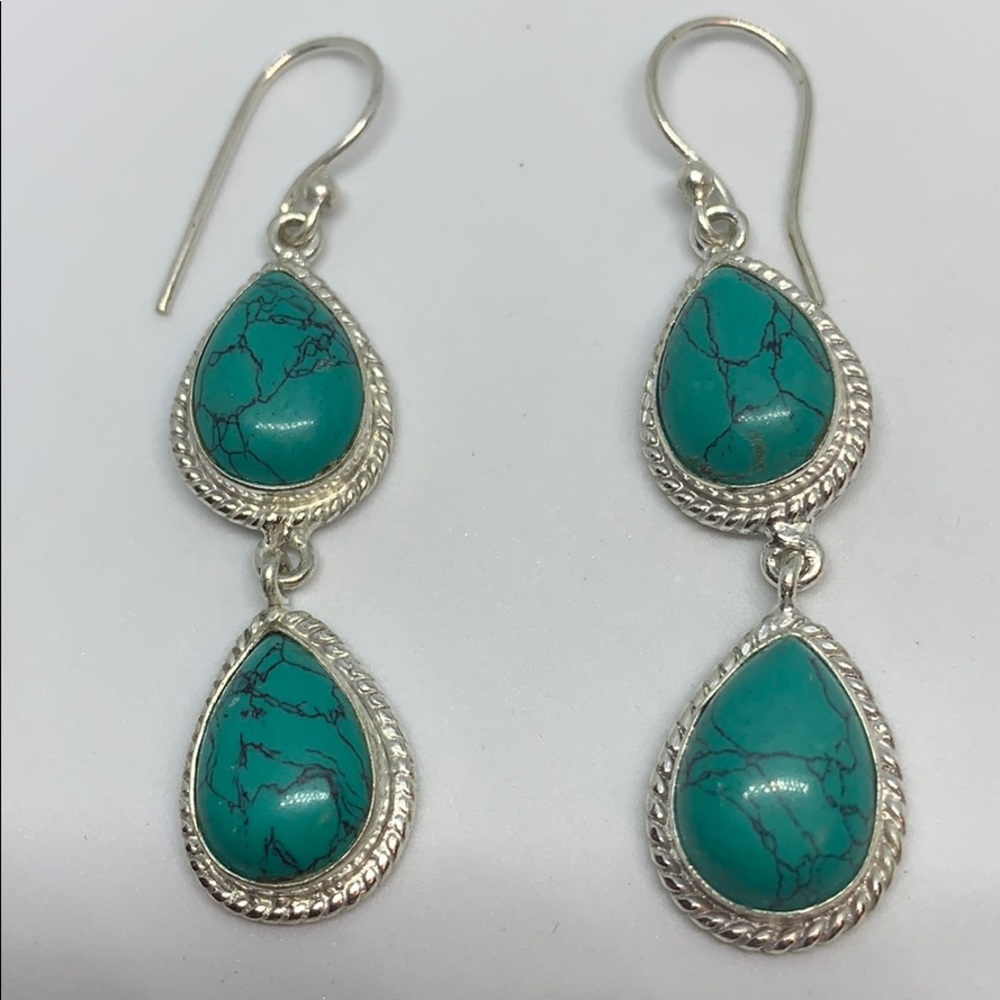 Santa Rose Turquoise 2 Drop Earrings New Handmade